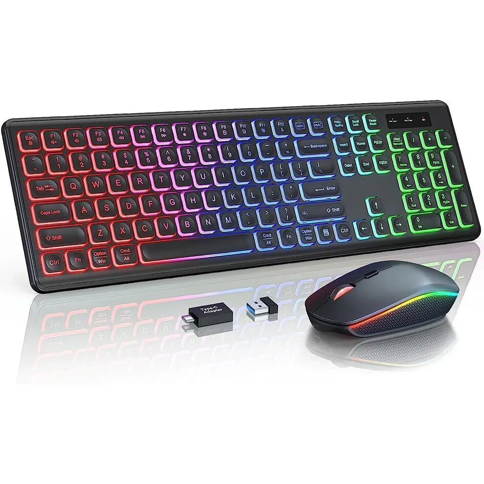 JOMAA 2.4G Wireless Keyboard Mouse Combo RGB Backlit Rechargeable Full-Size Ergonomic Type-C Wireless Keyboard Mouse Set