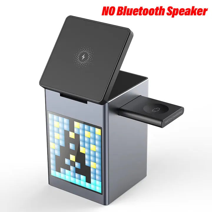 6 in 1 Magnetic Wireless Charger Fast Charging with Bluetooth Speaker Alarm Clock for Iphone 16 15 14 Pro Max Airpods 2 Iwatch